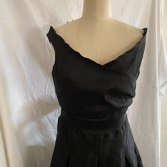 Vintage Black Cocktail Dress with Tie Waist, sz. L - Picture 7 of 15